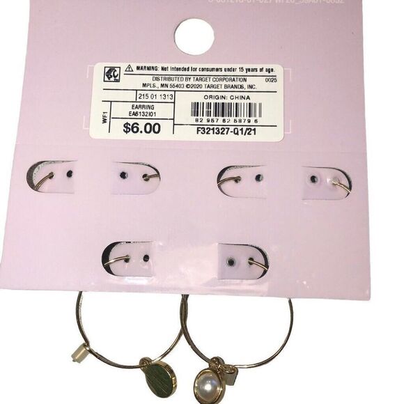 Wild Fable Earring Trio Set Gold Tone Hoops, Dangle Pearl, Roses Nickel Free New - Picture 2 of 7